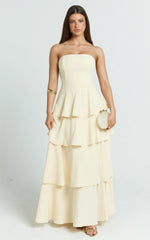 Suzy Midi Dress - Tiered Ruffle Lace Up Dress in Lemon