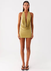 Haisley Cowl Mini Dress - Lime Green