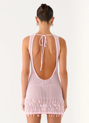 Miracle Beaded Crochet Mini Dress - Pink
