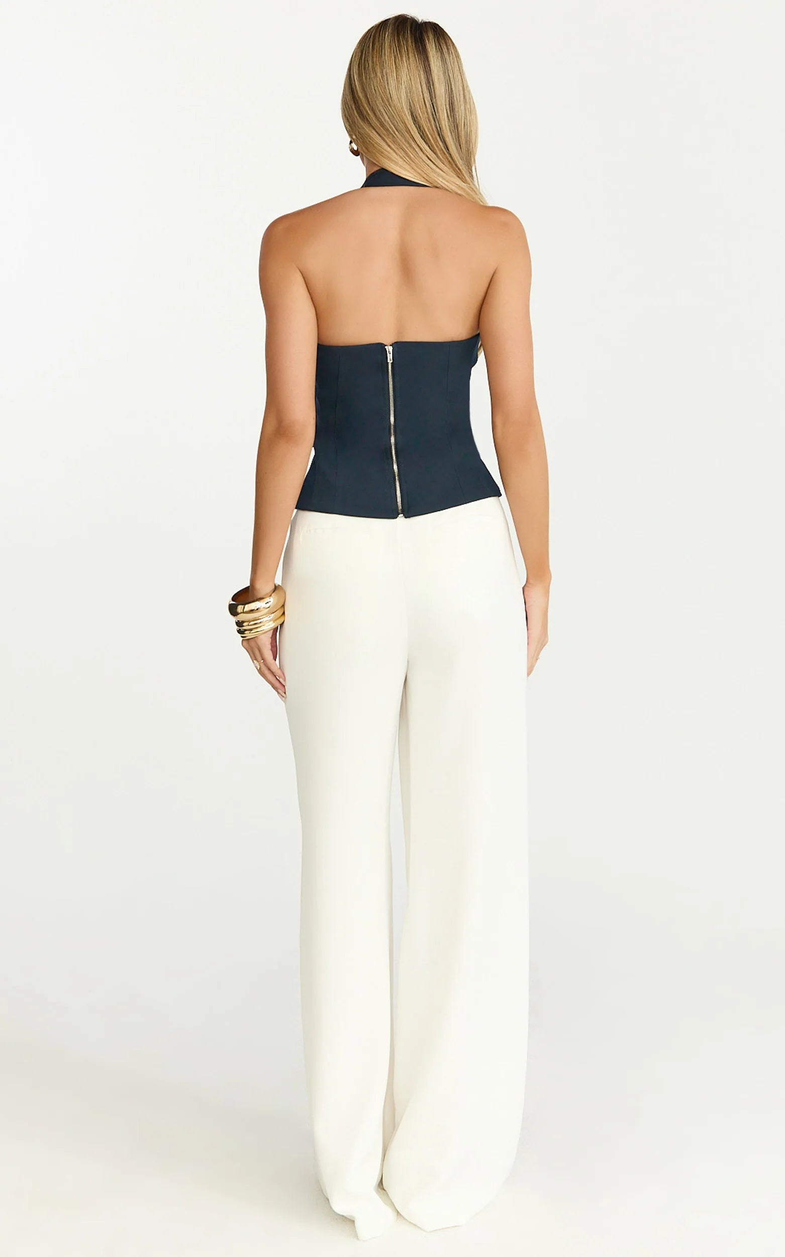 Tyler Top - Adjustable Halter Fitted Top in Navy