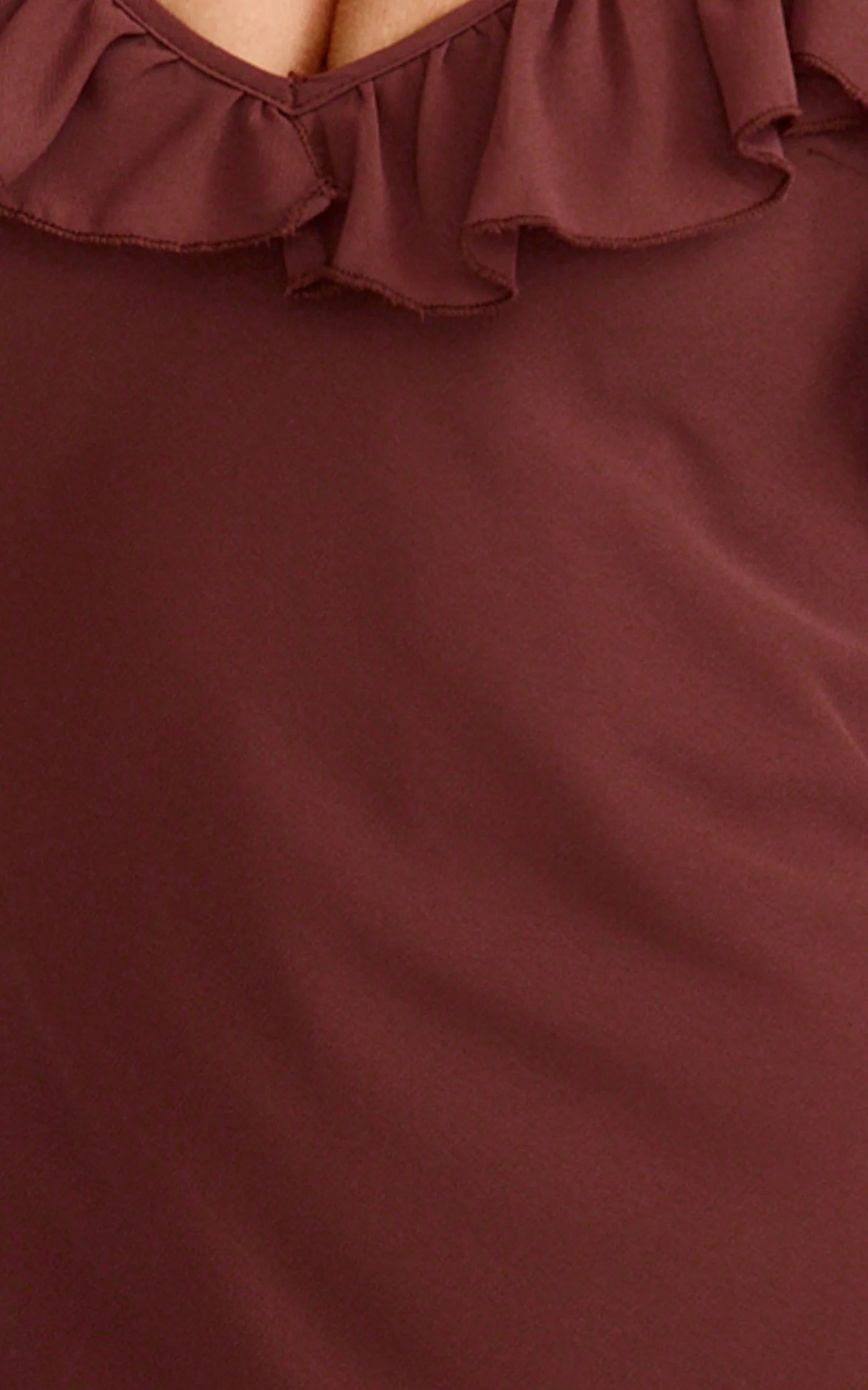Riley Maxi Dress - Asymmetric Ruffle Detail Maxi Dress in Chocolate