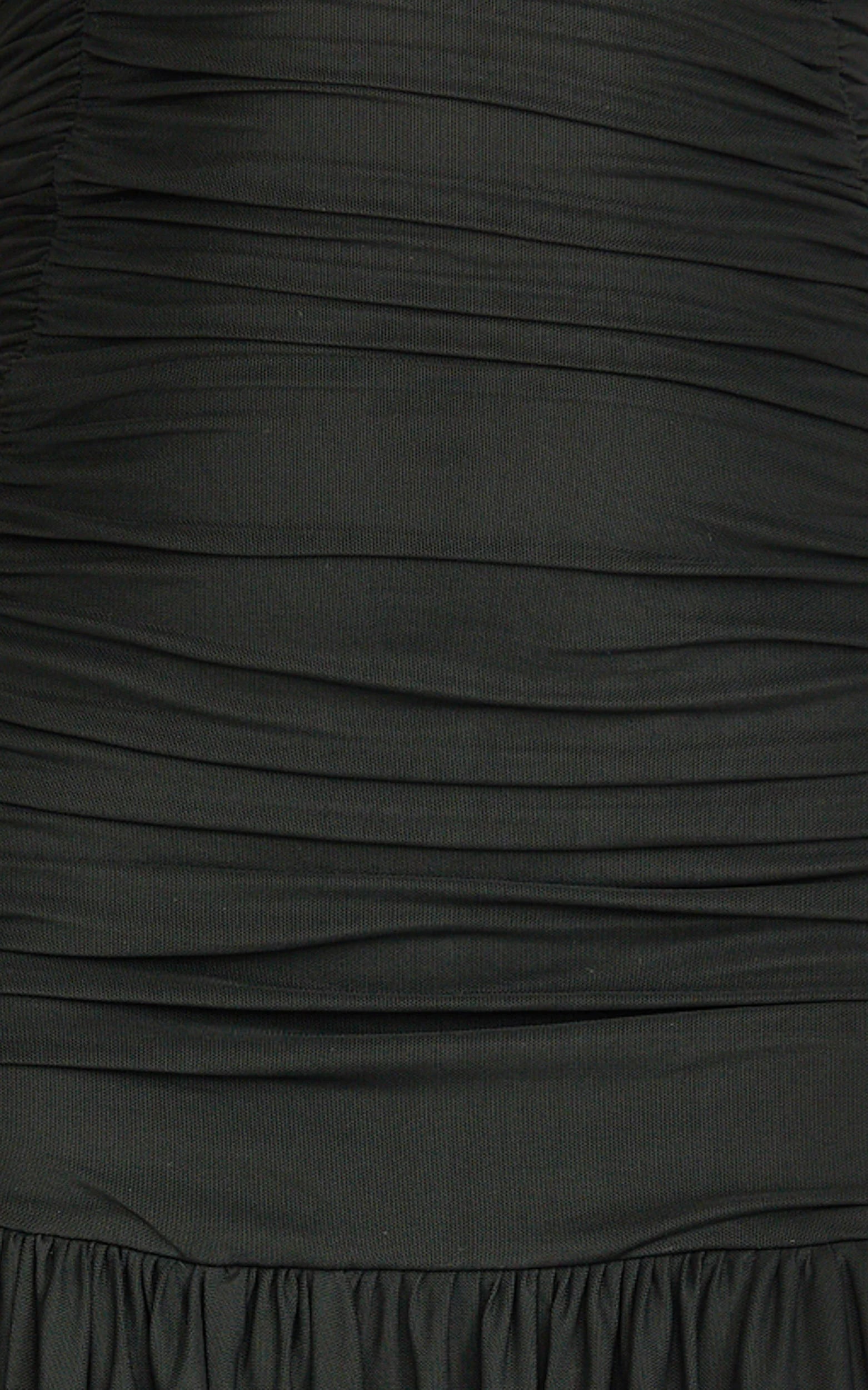 Marguerite Maxi Dress - Strapless Ruched Mesh High Leg Split Dress in Black