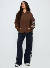 Princess Polly Script Text Graphic Hoodie Brown / Blue