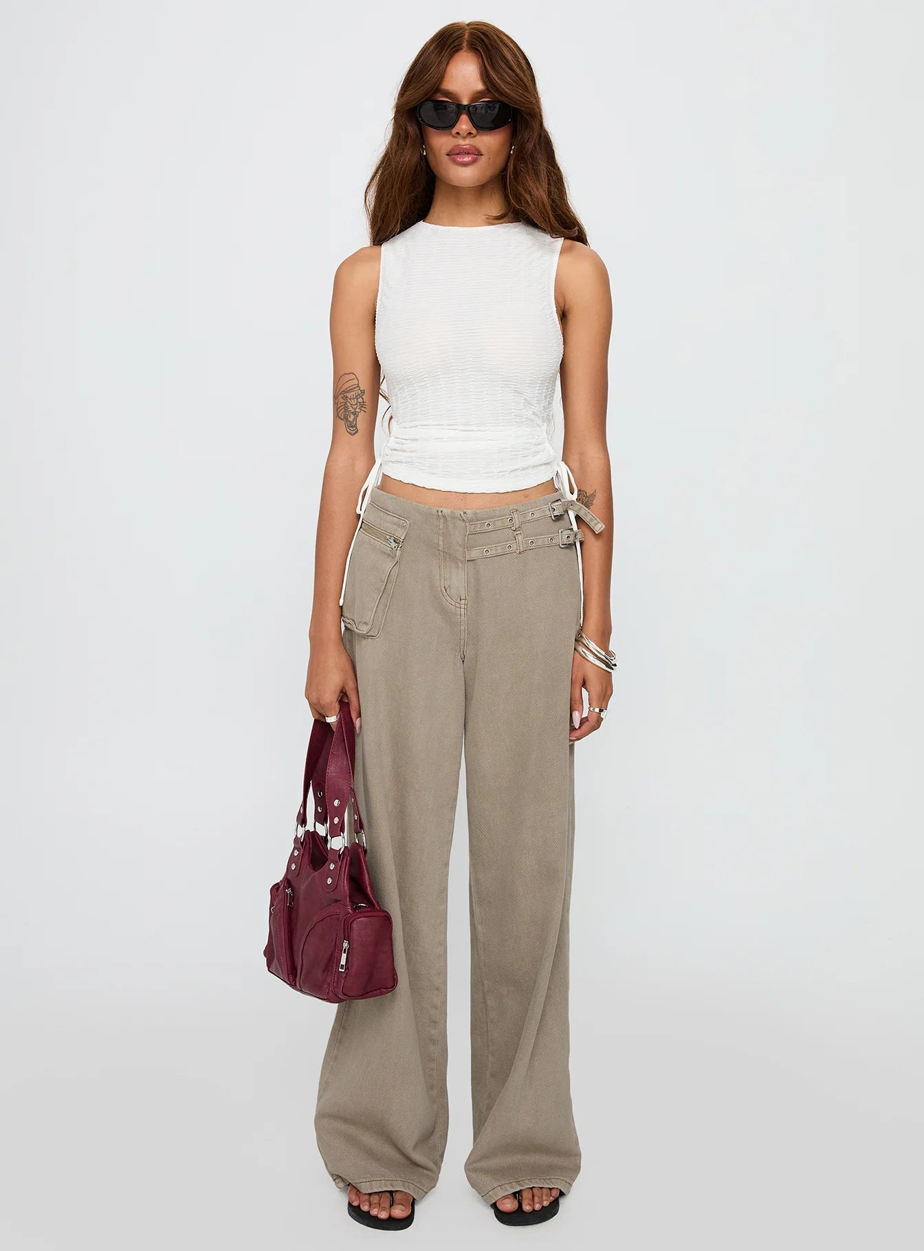 Kaelis Tie Side Top White