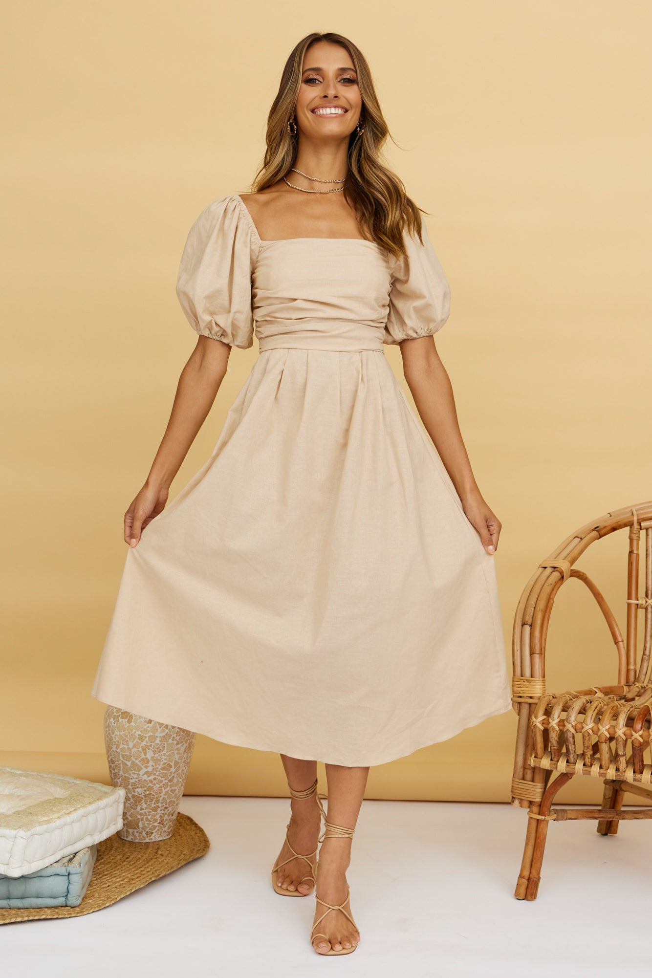 Delfino Maxi Dress Tan