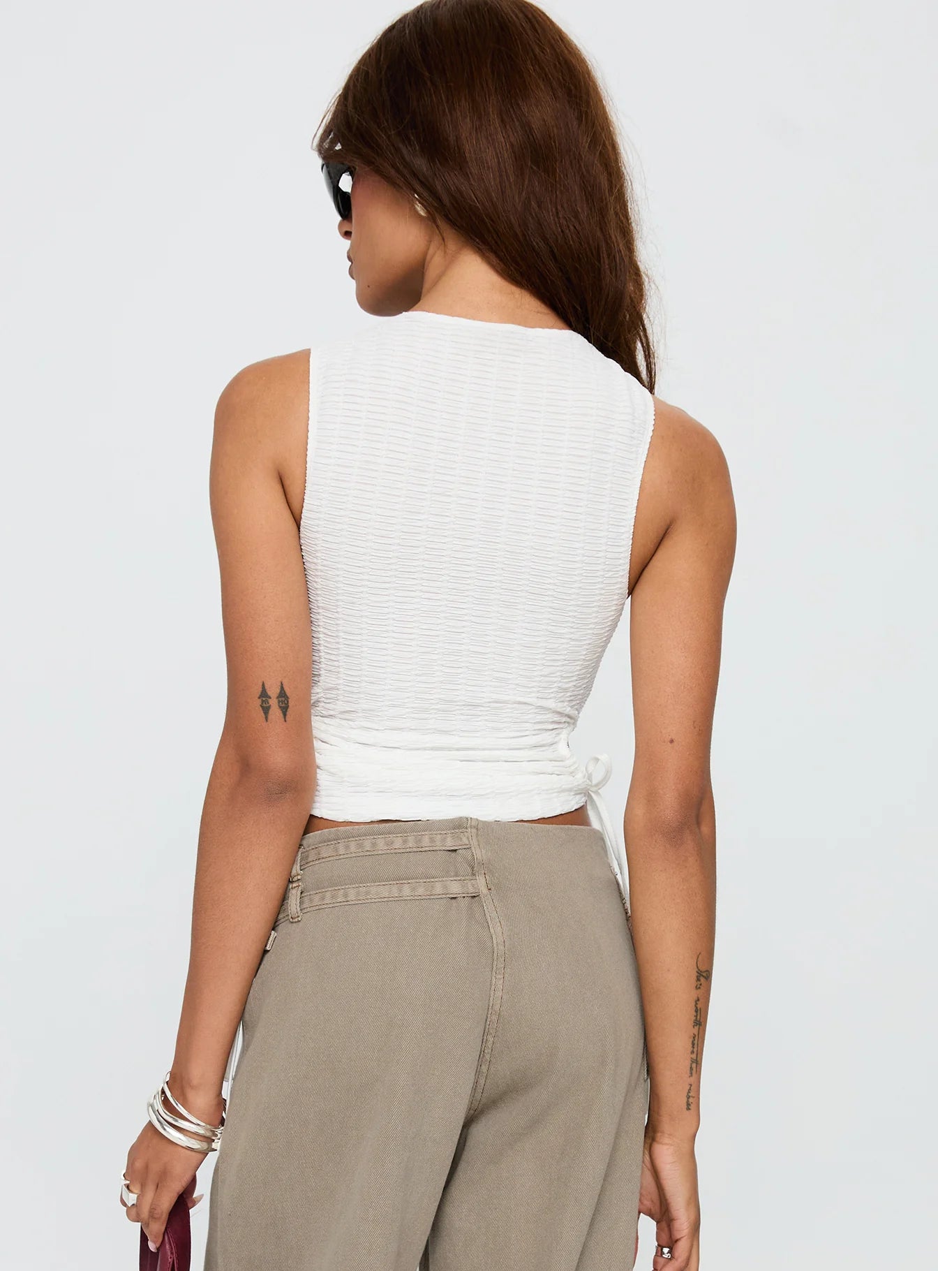 Kaelis Tie Side Top White