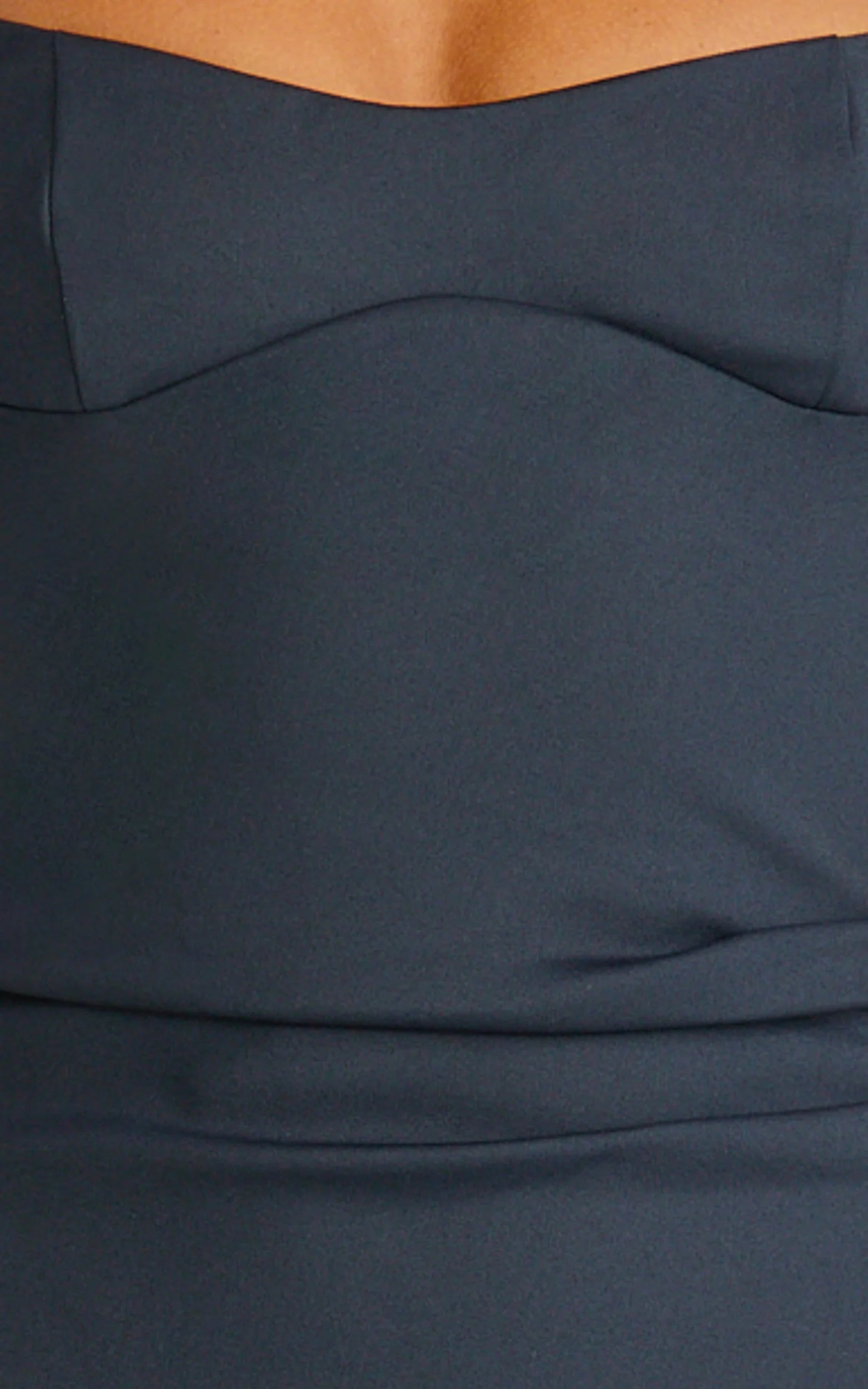 Benita Midi Dress - Scoop Neck Ruched Fitted Dress in Navy
